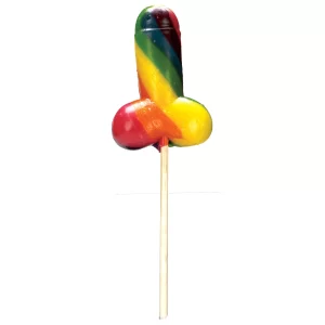 HottProducts Rainbow Cock PopsYummy fruit flavors on a hard wood stick. Can be purchased individually or by display of 12 as shown in image. Must order 12 pieces to receive a full display please.